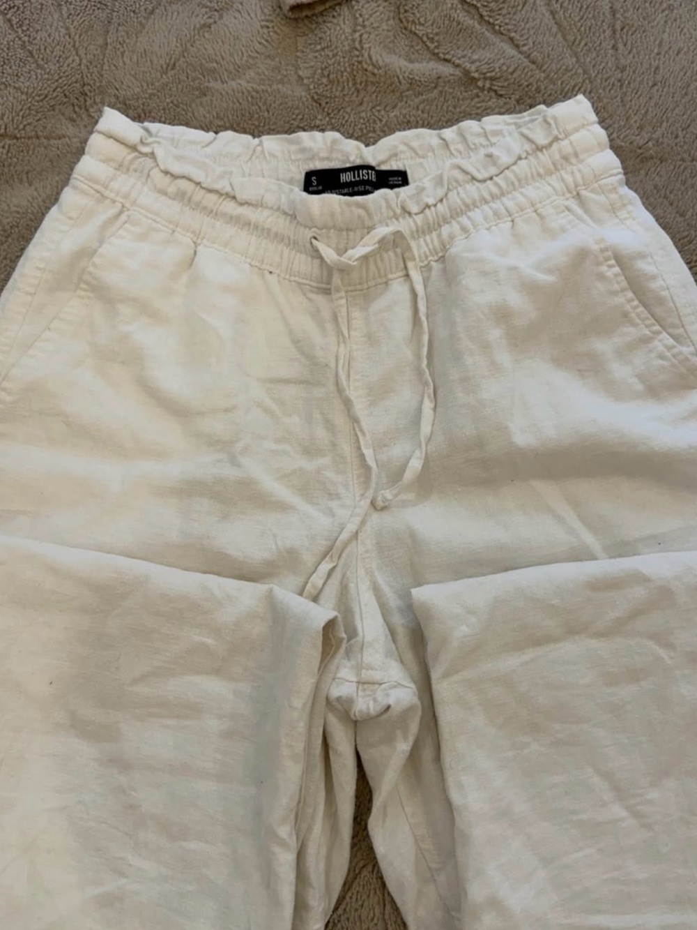 Hollister Men's Cream Drawstring Linen-Blend Joggers